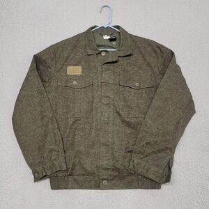 VTG Czech Army Field Jacket Mens Large Green Camo Military Canvas Button Front